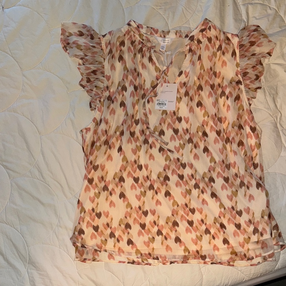 LC Lauren Conrad Pink and Cream Ruffled Blouse
